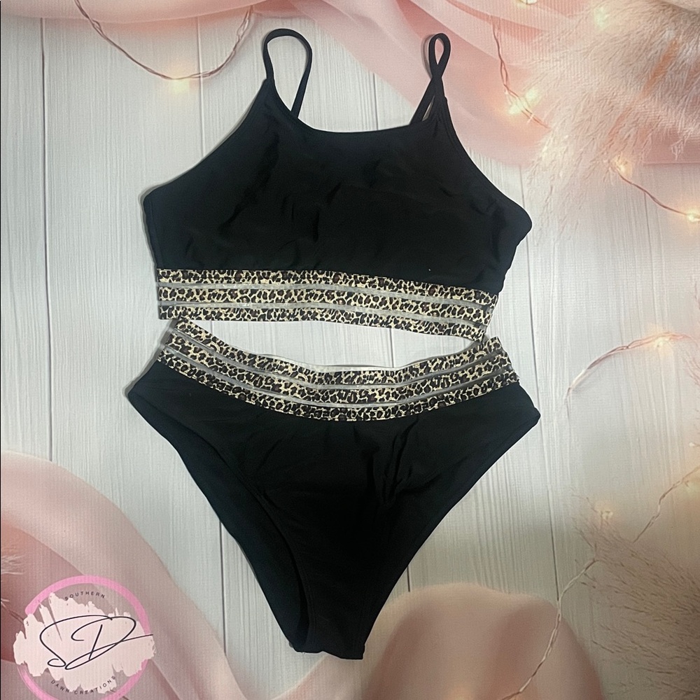 Stylish Black Leopard Kids Swim Set